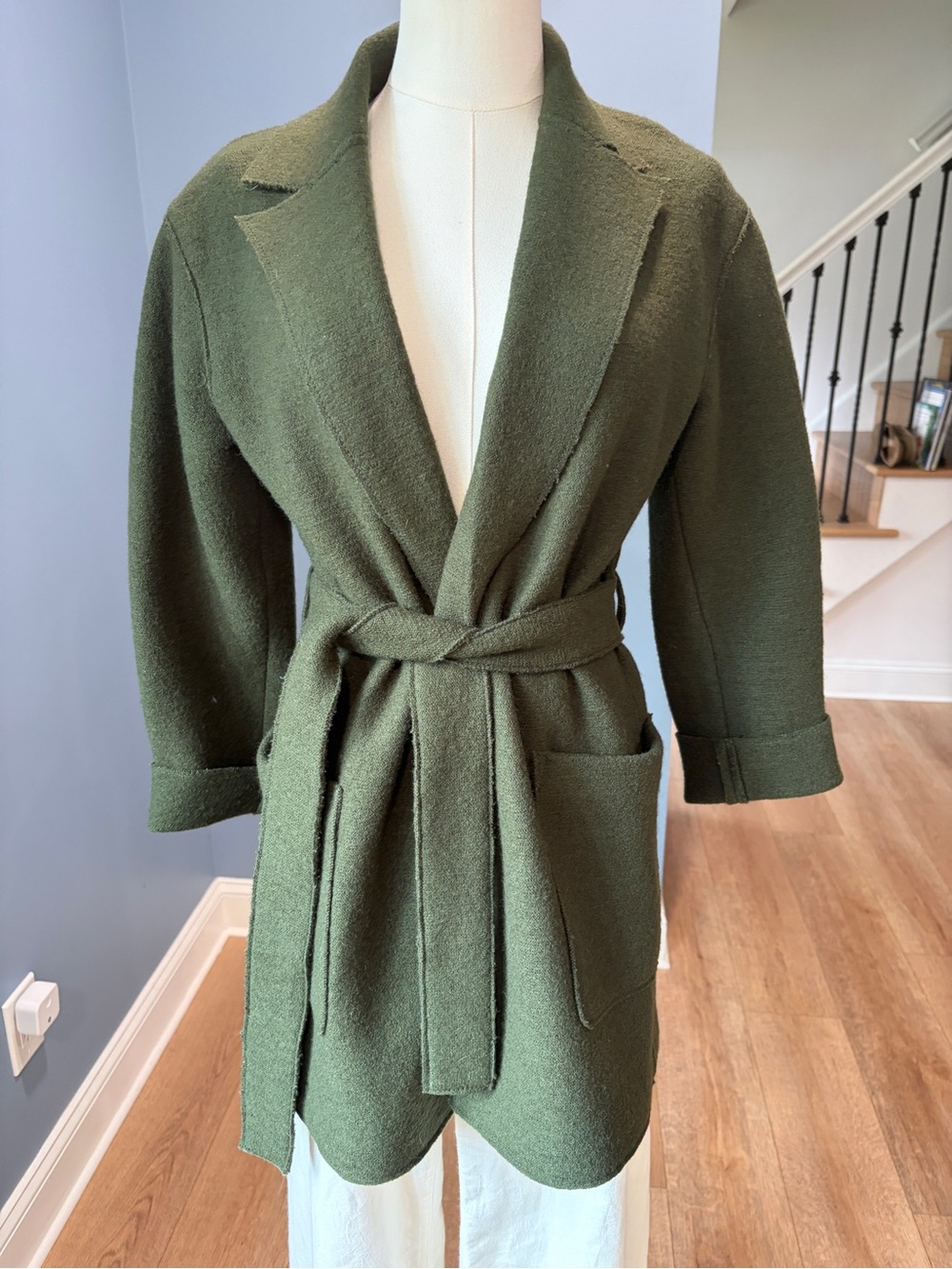 J.Crew Olive Green 100% Wool Belted Wrap Coat Longline XXS